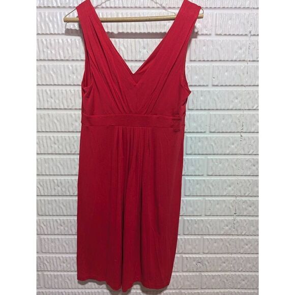 Loft Women's Red V-Neck Front & V-Back Pullover Sleeveless Midi Dress Size S - Picture 3 of 6